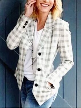 Cabi Blazer Valentina Style #5292 Jacket Black/White Plaid Check Size 10